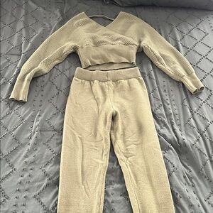 Women's Four Leaf Clover Green Matching Knit Sweater and Pants Set